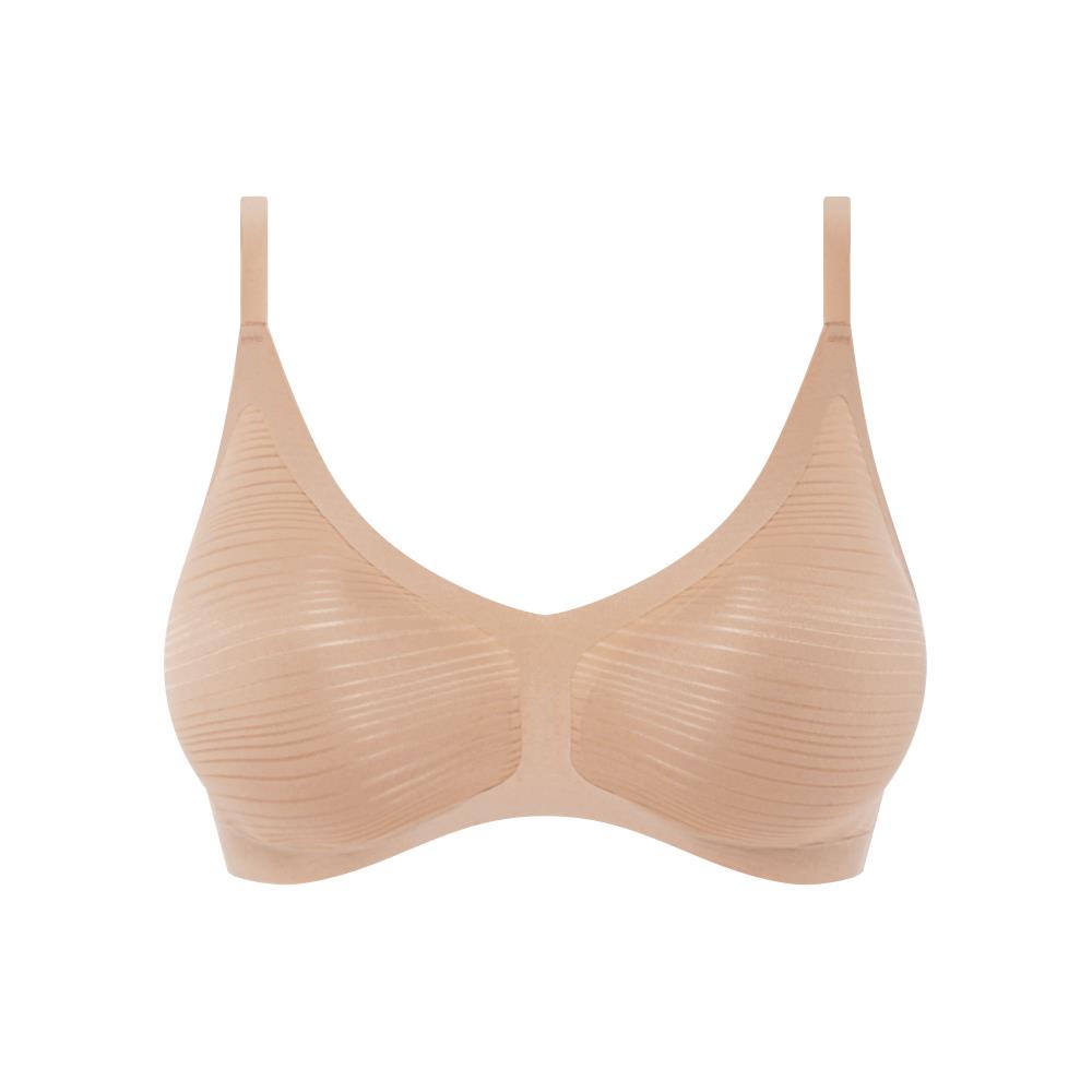 【Chantelle Lab】透氣涼感深V有襯墊無痕內衣>XS-L>絲光膚(20D10_00Q)【Soft Stretch Stripes】