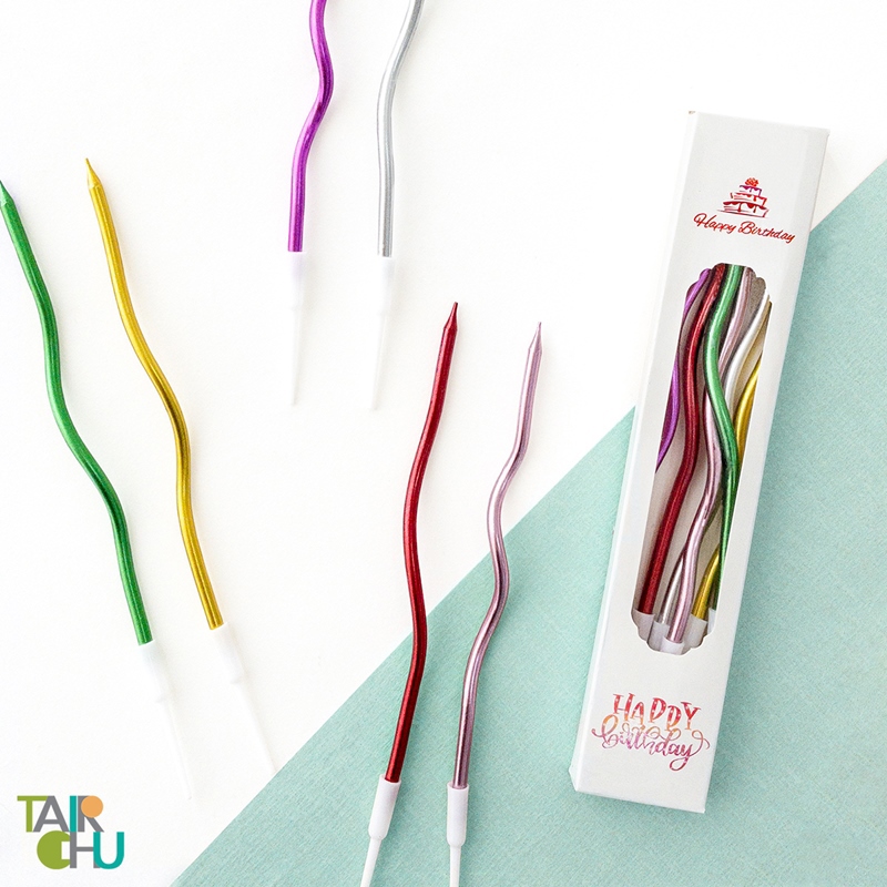 金屬彩色繽紛曲線蠟燭 6入