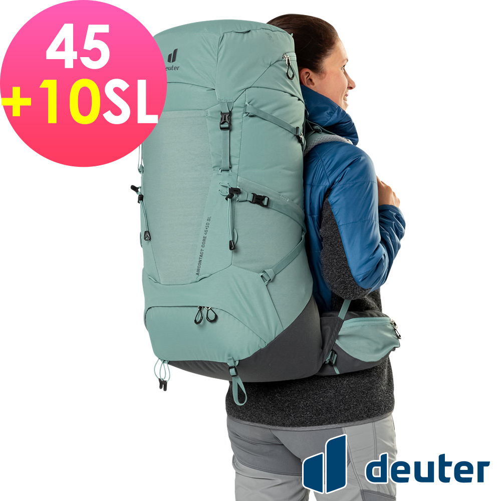 【deuter 德國】 AIRCONTACT CORE拔熱式透氣背包45+10SL(3350222翡翠綠/長途登山包/女性窄肩款)