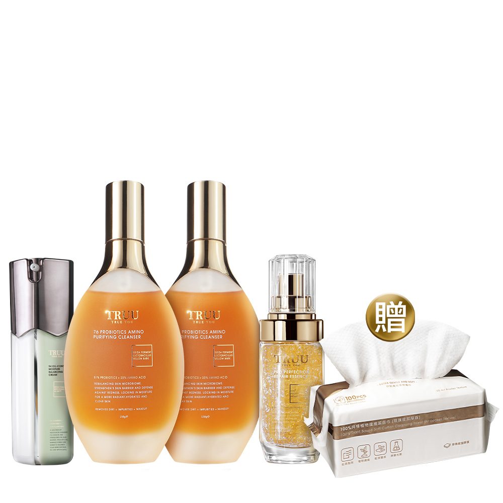 【限時加贈】76酵母胺基酸淨膚潔顏露（二入）+99控油保濕平衡乳+黃金胜肽賦活精華 【鄭亦真．莊雨潔推薦】