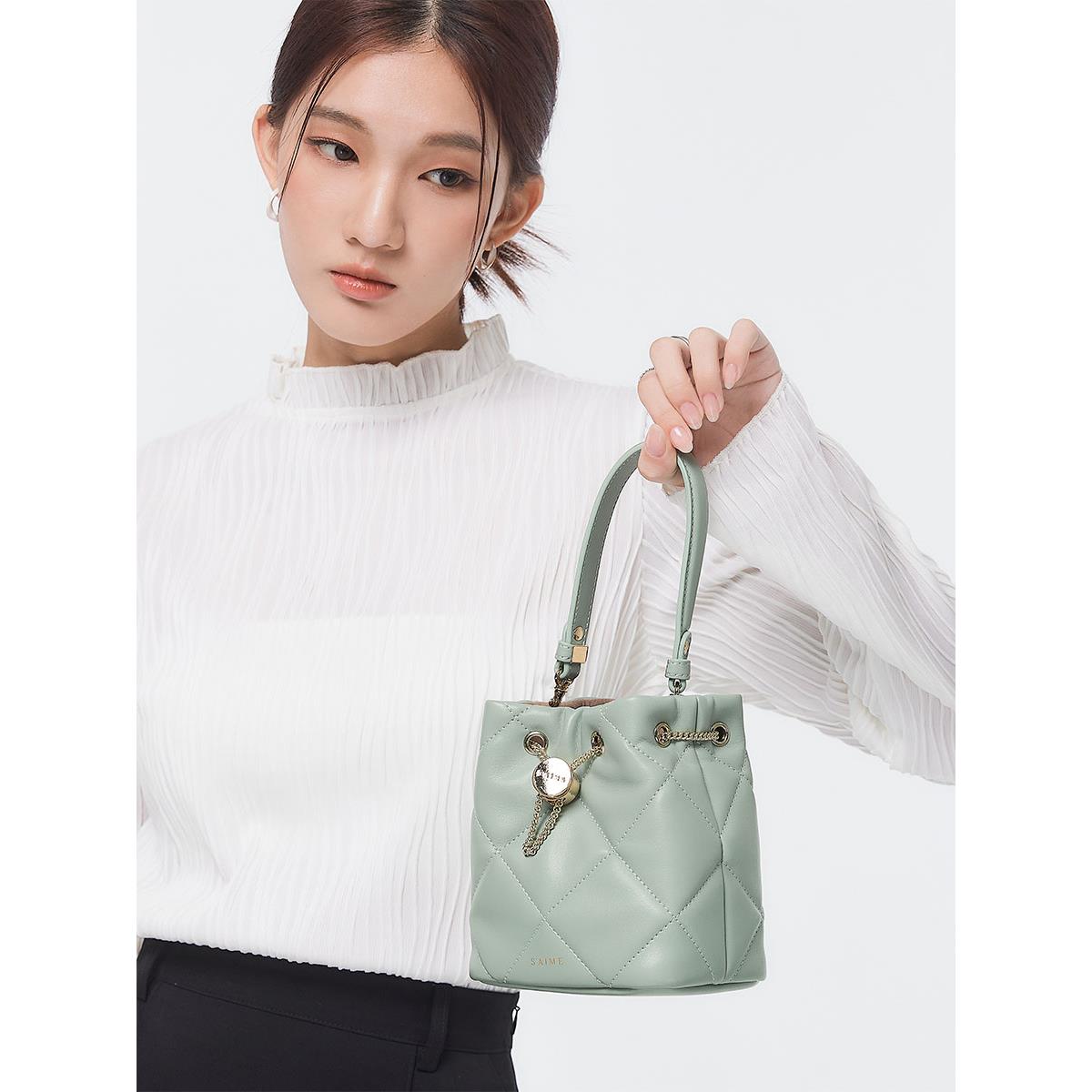 ★S'AIME 菱格絎縫束口小水桶包 バケツ バスケットバック/送料込 S'AIME 菱格絎縫束口小水桶包｜S'AIME 東京企劃