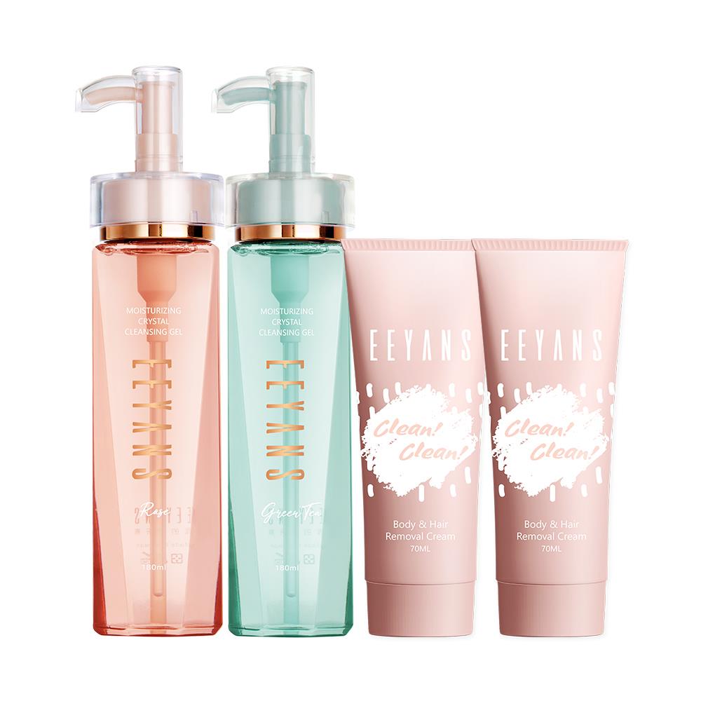 【洗卸Bye Bye組】美肌淨白Bye Bye霜/70ml *2瓶 + 晶透保濕SPA洗卸露180ml 4瓶組 任選粉紅玫瑰/清新綠茶