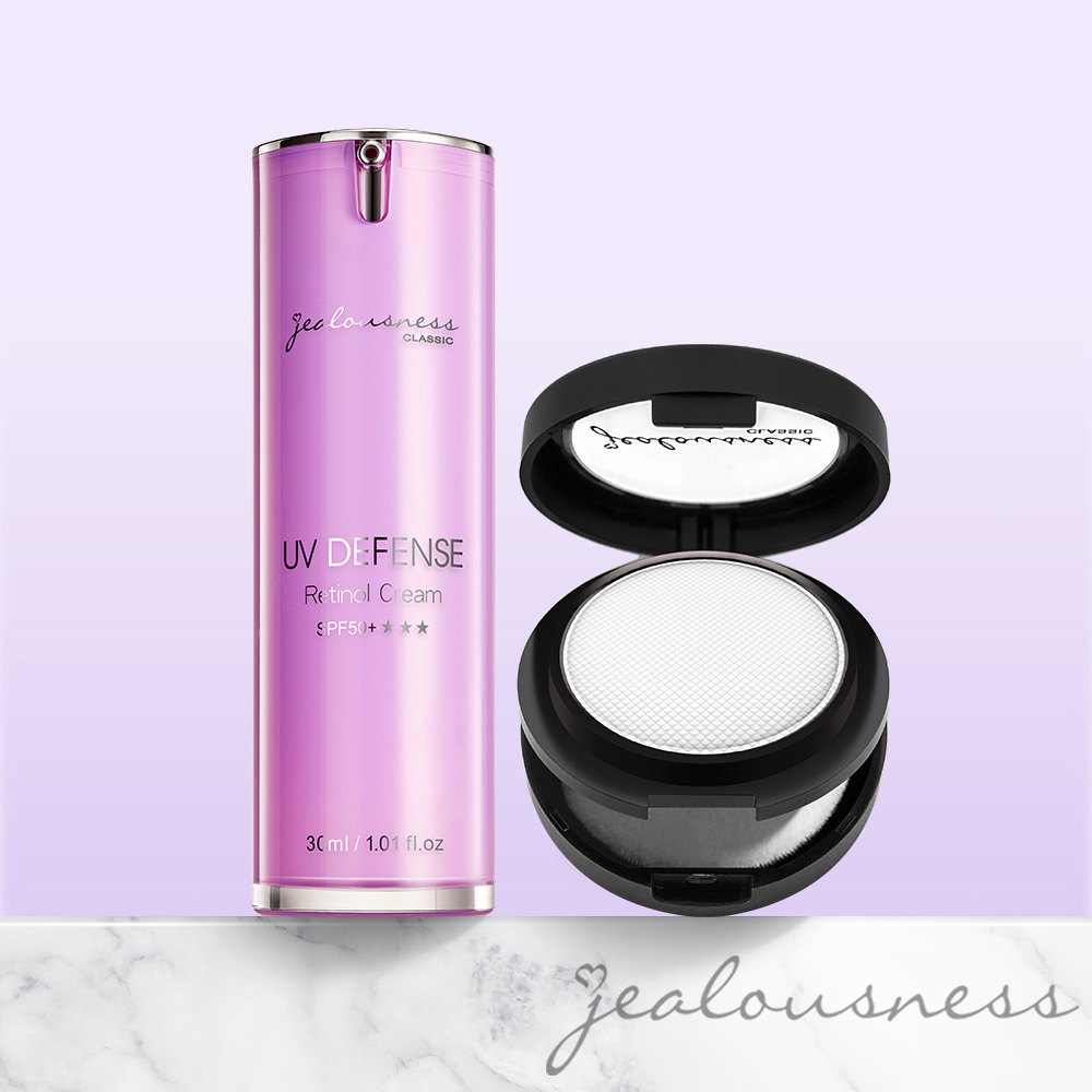 鳶尾花A醇防曬素顏霜SPF50+★★★30ml+輕透白吸油定妝蜜粉餅SPF12★★★★5g