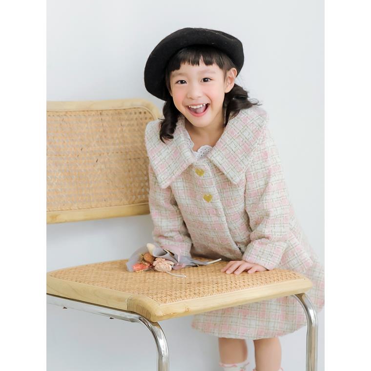 金線格紋愛心刺繡毛呢外套