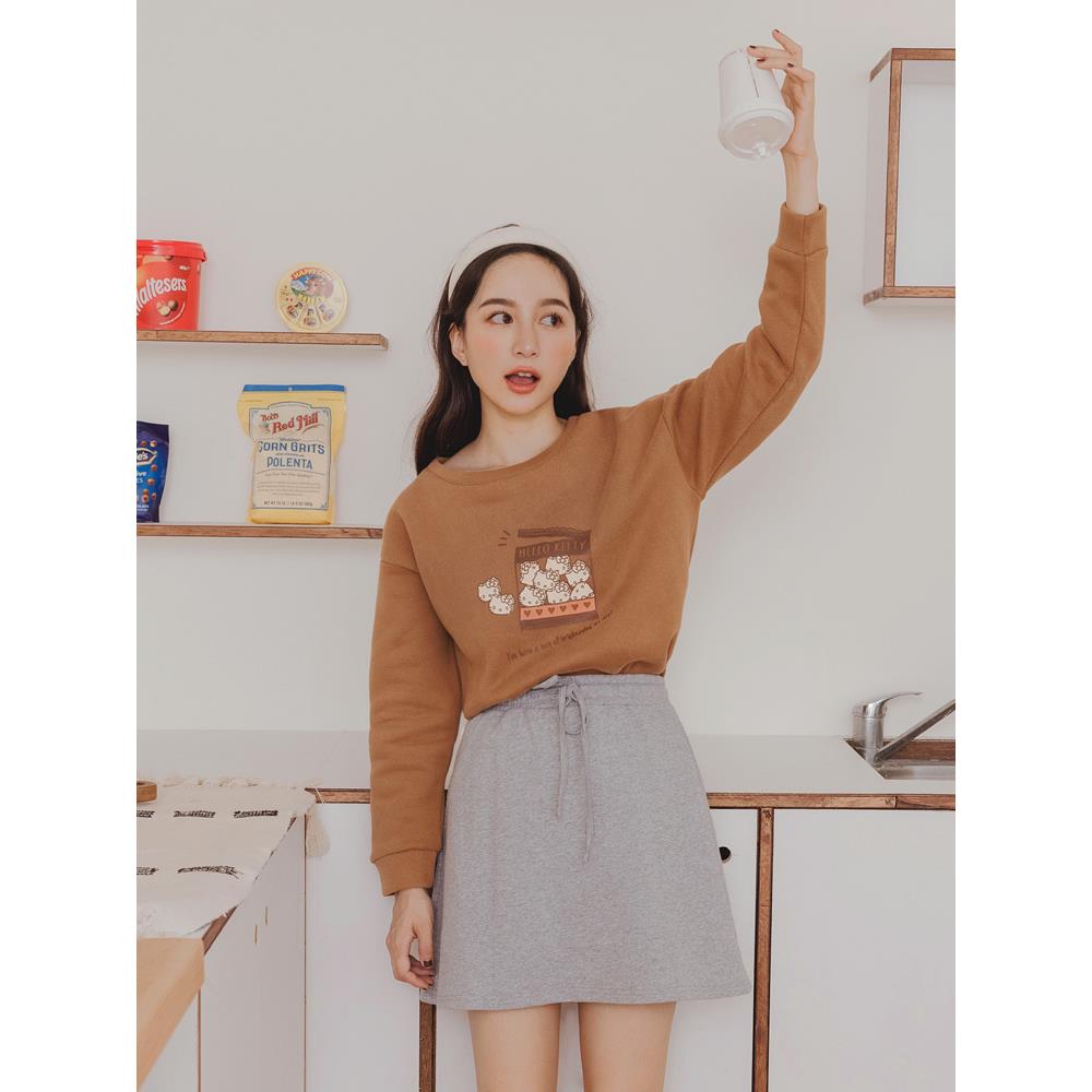 KITTY巧克力系列.側開衩刷毛印圖衛衣/大學T
