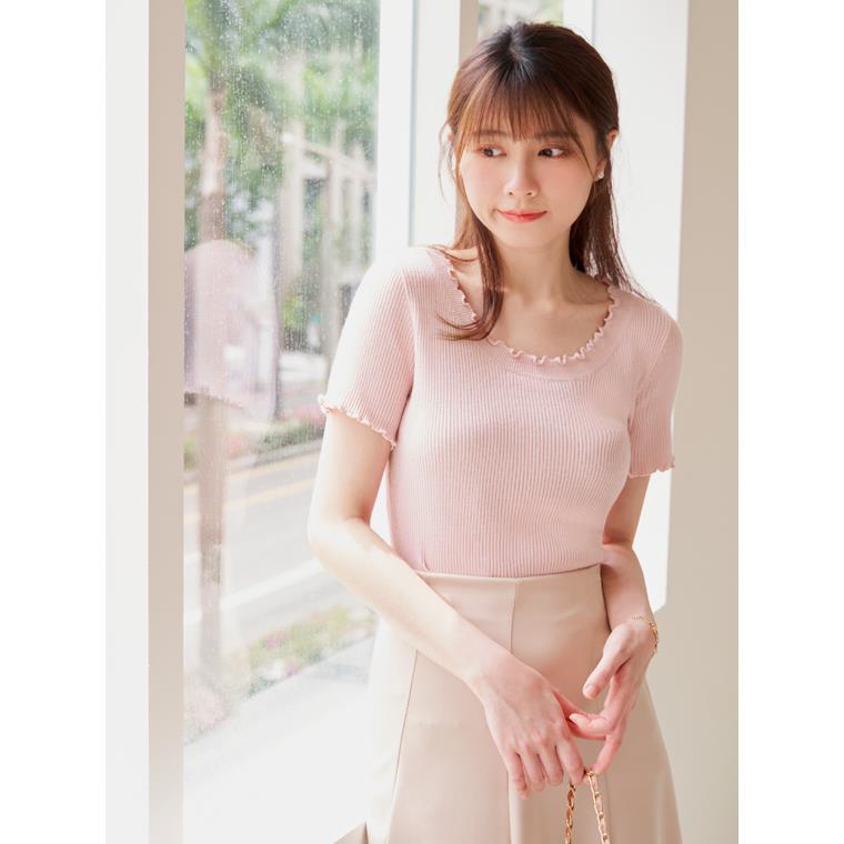 QQ毛衣.浪漫花邊領坑條針織短版上衣