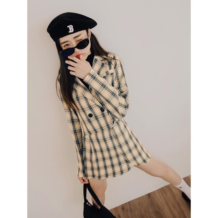 時髦高腰蘇格蘭格紋百褶短裙