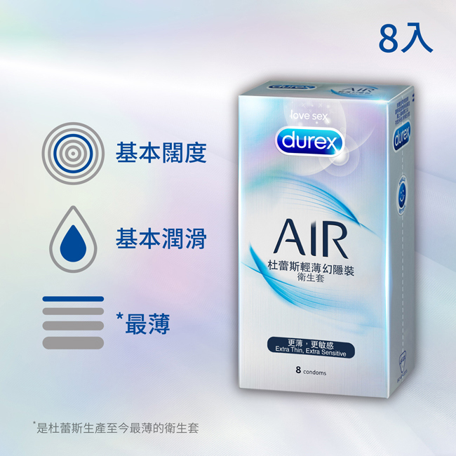 【加價購】杜蕾斯AIR輕薄幻隱裝衛生套8入
