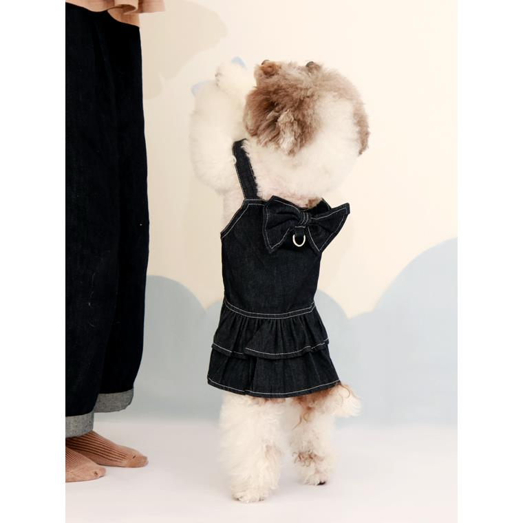 牛仔蝴蝶結洋裝吊帶寵物衣服