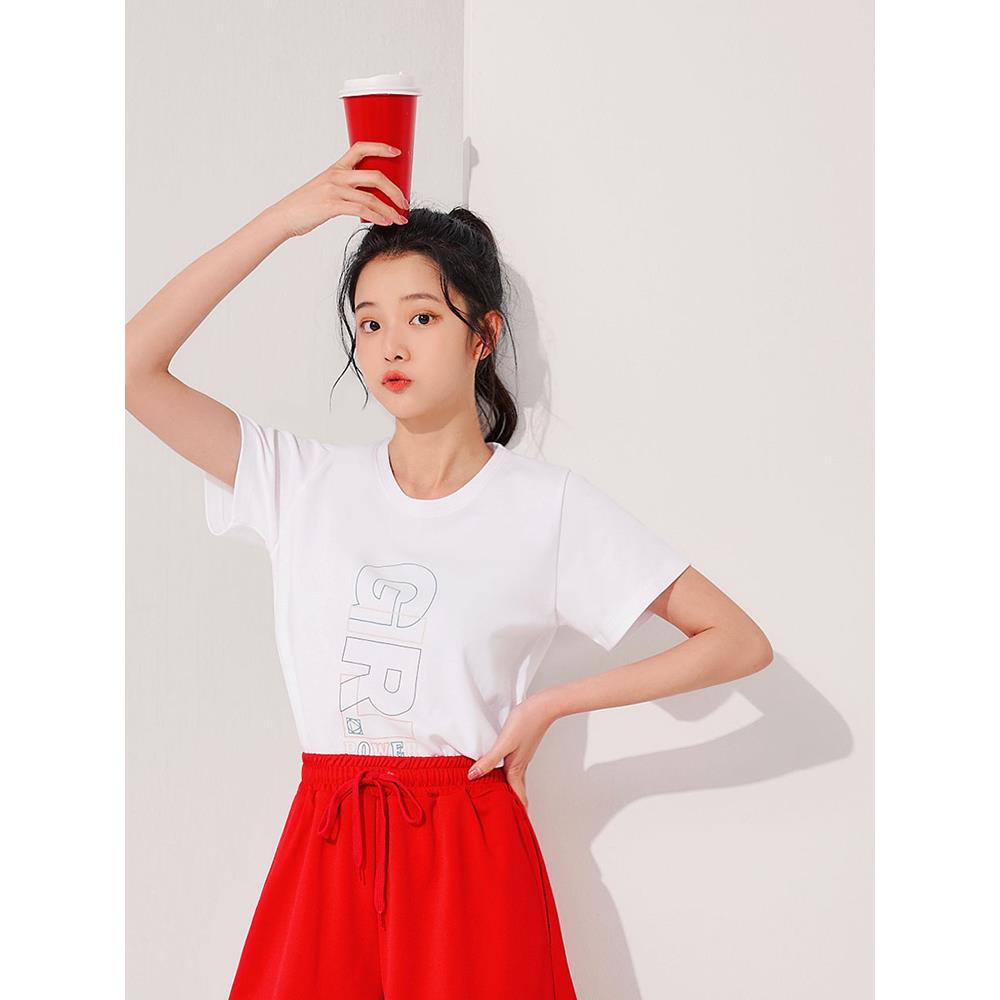 快乾情侶款文字設計印花短袖上衣(女款)