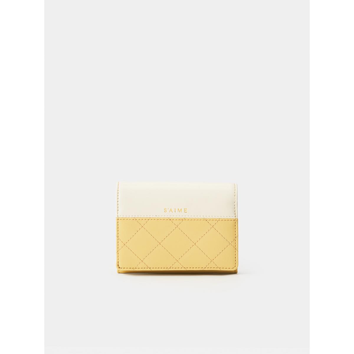 ■S'AIME■真皮撞色滾邊對折中夾 本革コントラスト財布/送料込 S'AIME 真皮菱格撞色短夾｜S'AIME 東京企劃
