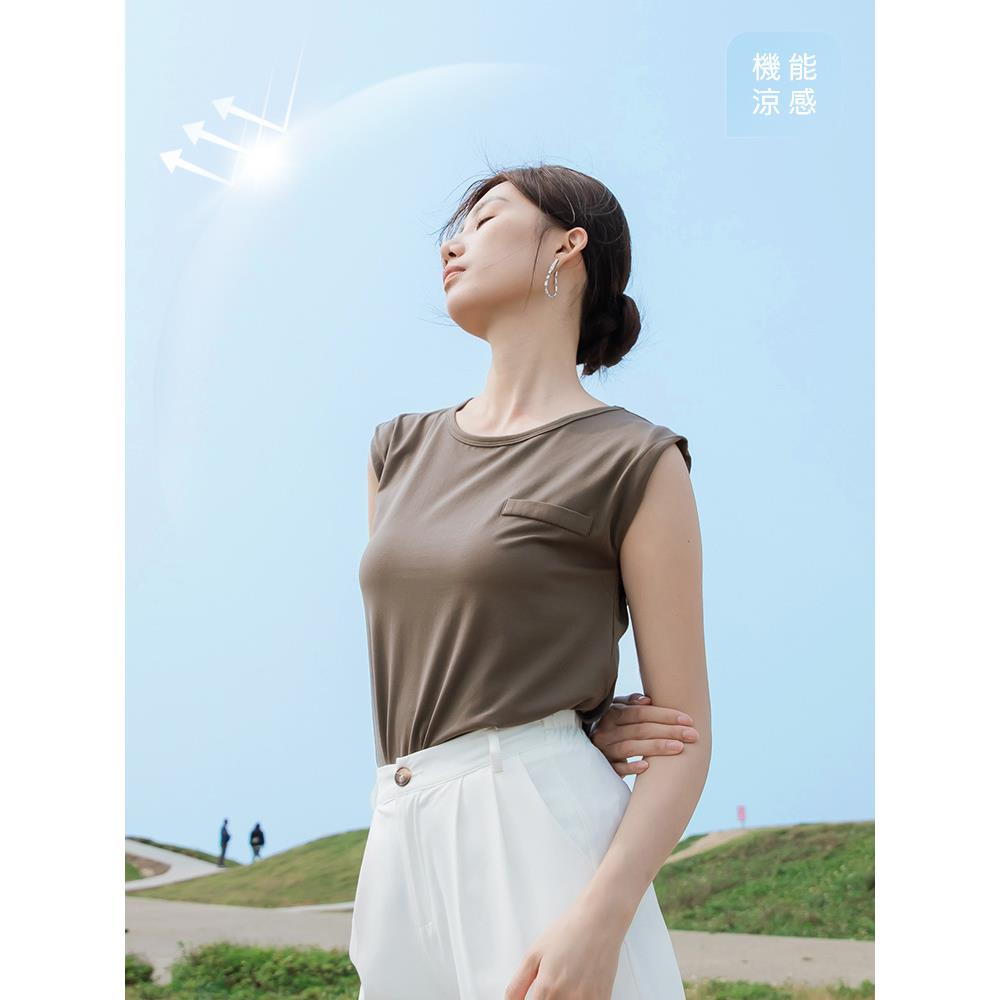 涼感.冰絲棉純色針織無袖背心防曬上衣