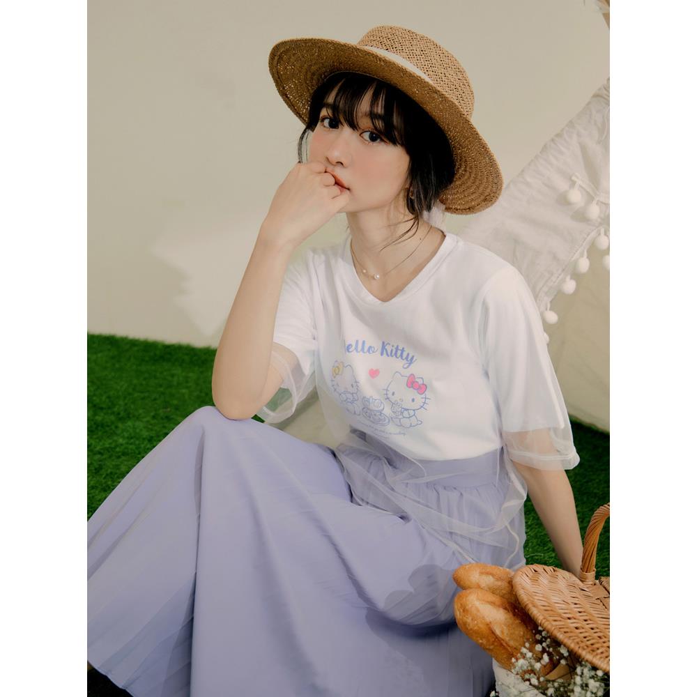 KITTY野餐系列.多層次透紗短袖TEE