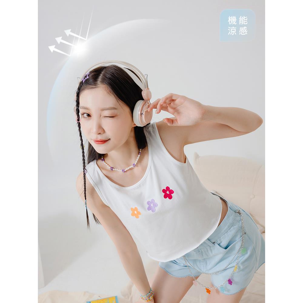 涼感.冰絲棉電繡小花短版防曬背心