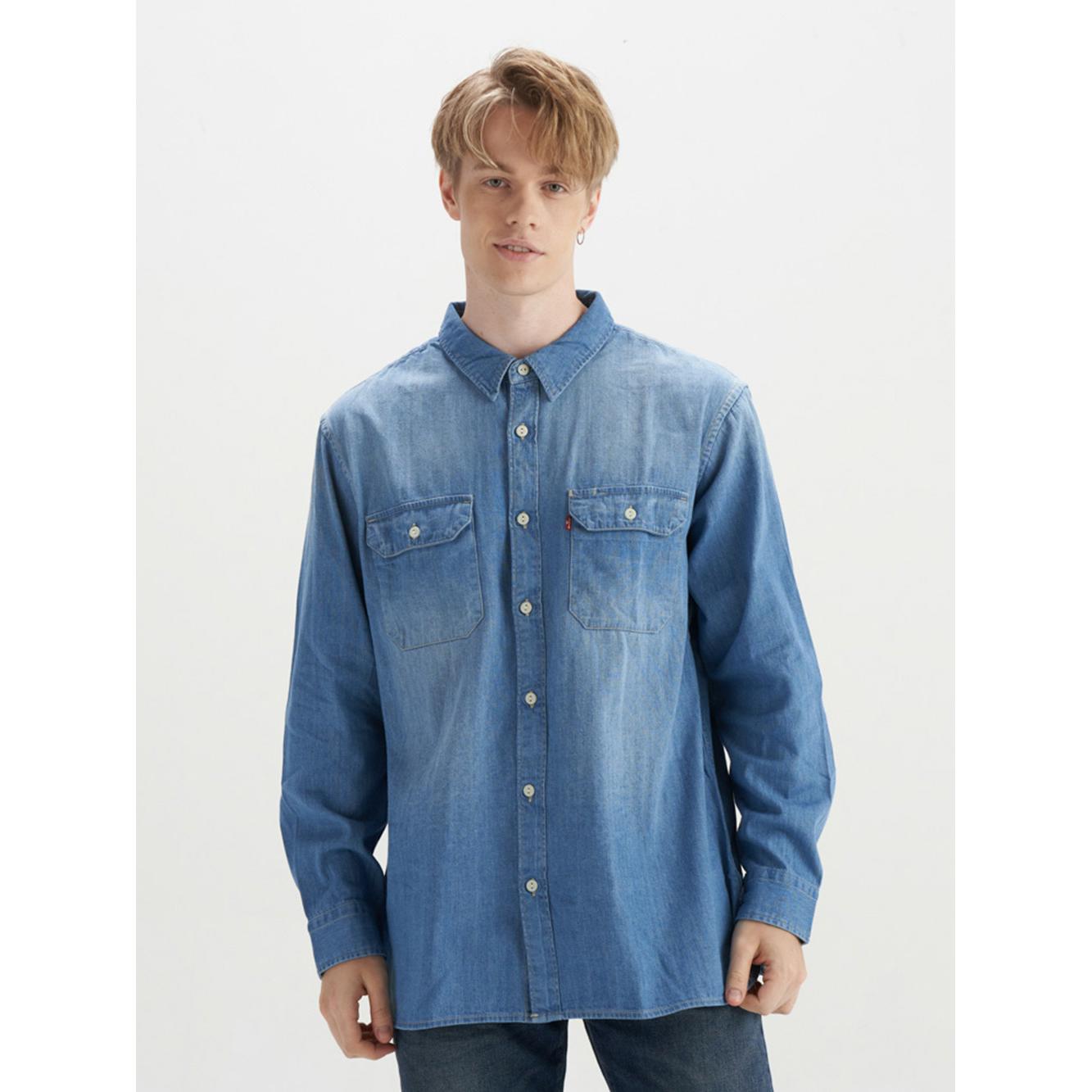 男款寬鬆版工裝法蘭絨襯衫藍銳利色系紋路熱賣單品| 熱銷推薦| LEVI'S