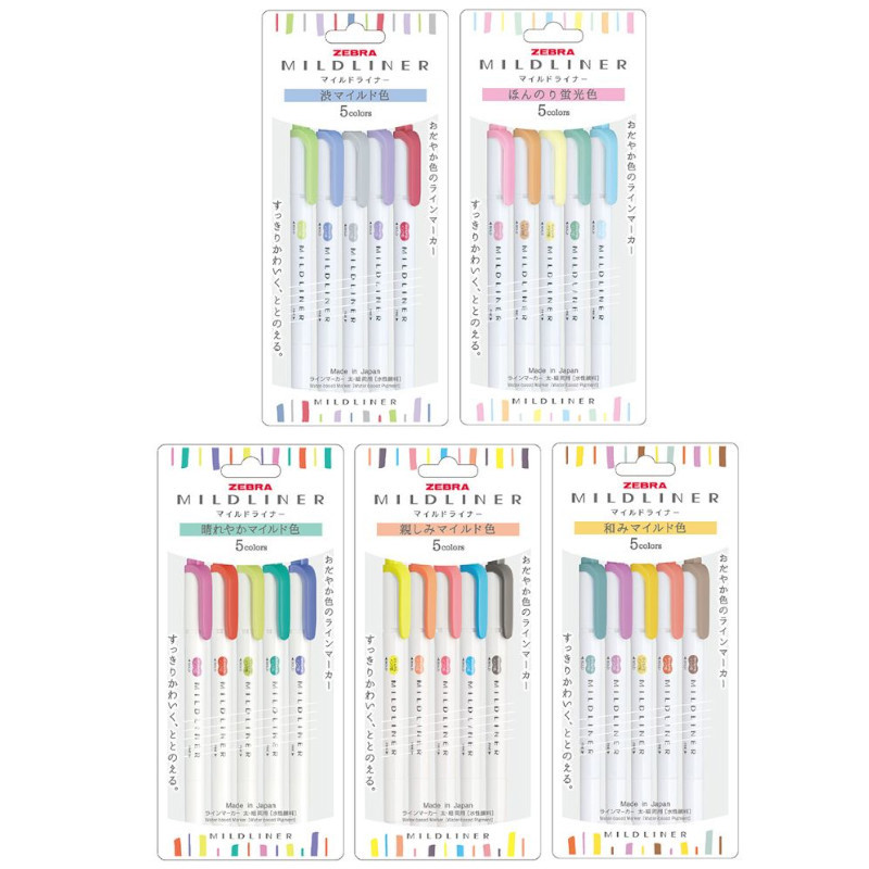 斑馬ZEBRA 5色雙頭柔性螢光筆(WKT7)-晴空/淡柔/冷澀/和風/親和