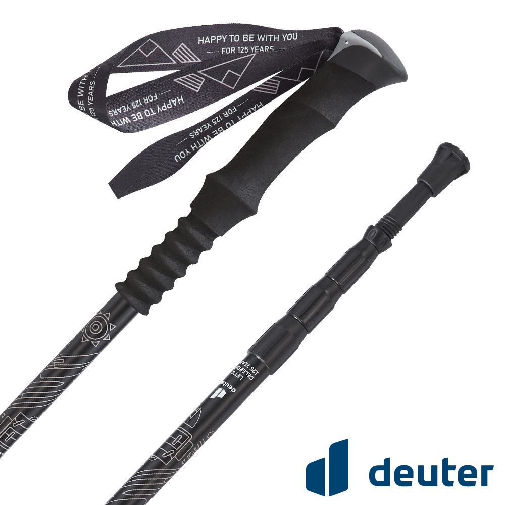 【deuter 德國】直把碳纖維四節旋轉避震登山杖(DE-WSEE06N 星夜黑/輕量/登山/健行/125周年紀念款)
