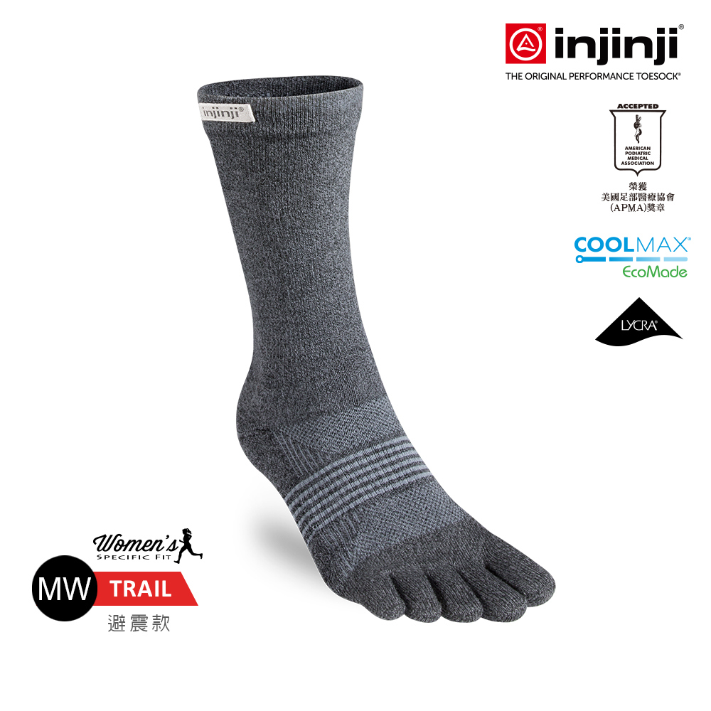【injinji】女 Trail野跑避震吸排五趾中筒襪FX (黑色) - WAA3995 | 吸濕排汗 厚底防震 防腳底水泡 推薦女襪