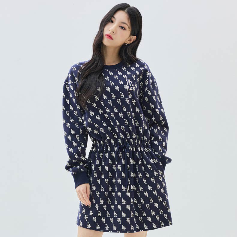 MLB 連身裙 洋裝 長版上衣 Monogram系列 洛杉磯道奇隊 (3FOPM0134-07NYD)