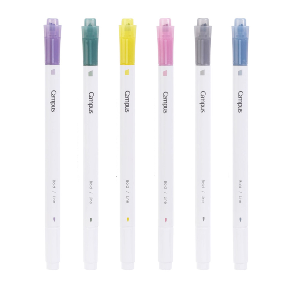 KOKUYO Campus 柔色雙頭螢光筆-藍/綠/粉/紫/黃/灰