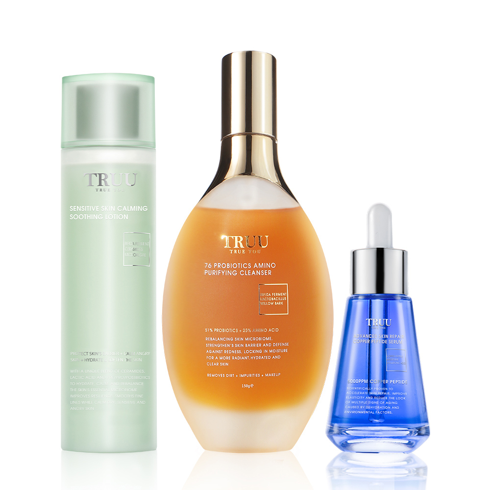 76酵母胺基酸淨膚潔顏露（防滑升級版）+（舒緩安撫原生露／蜂王乳極潤修護精華露）化妝水擇1＋（黃金胜肽賦活精華／高能美白精華／藍銅玻尿酸保濕修復精華 / 頂級藍銅肌因修復精華 / 45淨化毛孔調理安瓶）精華液5擇1