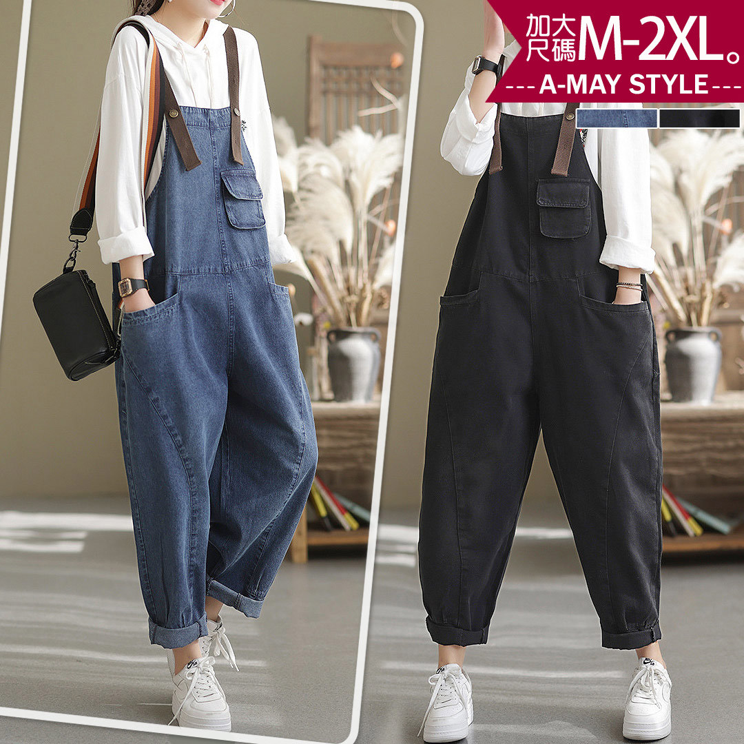 加大碼連身褲 牛仔褲-日系個性吊帶哈倫褲(M-2XL)【XML22SP59】＊艾美時尚(現 預)
