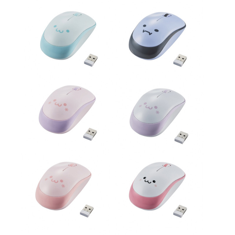 ELECOM表情無線靜音滑鼠-藍／粉/白／紫/白／紫/粉／粉／黑/紫