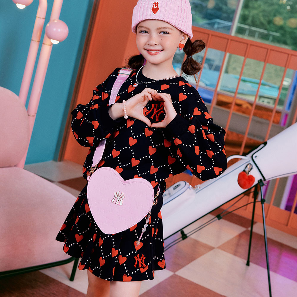 MLB KIDS 短裙 百褶裙 童裝 Heart系列 紐約洋基隊 (7FSKH0234-50BKS)