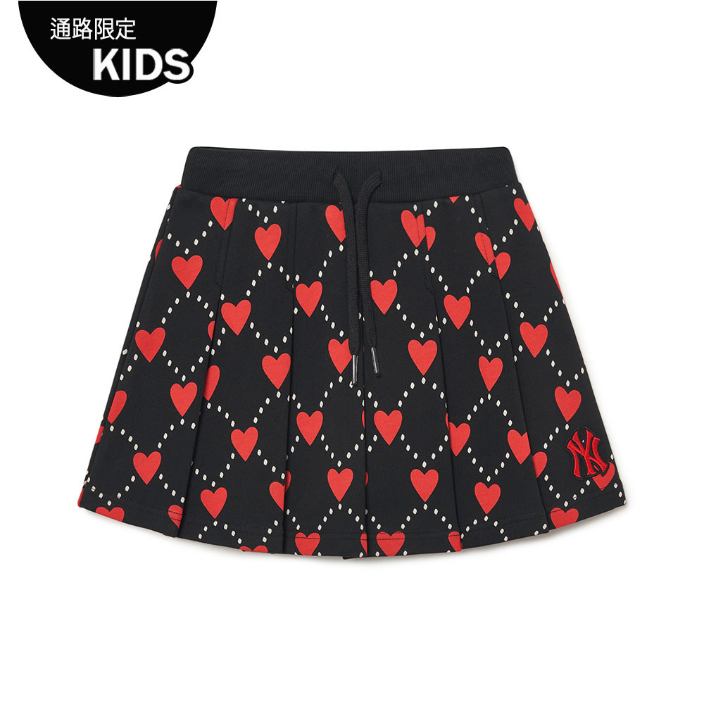 MLB KIDS 短裙 百褶裙 童裝 Heart系列 紐約洋基隊 (7FSKH0234-50BKS)