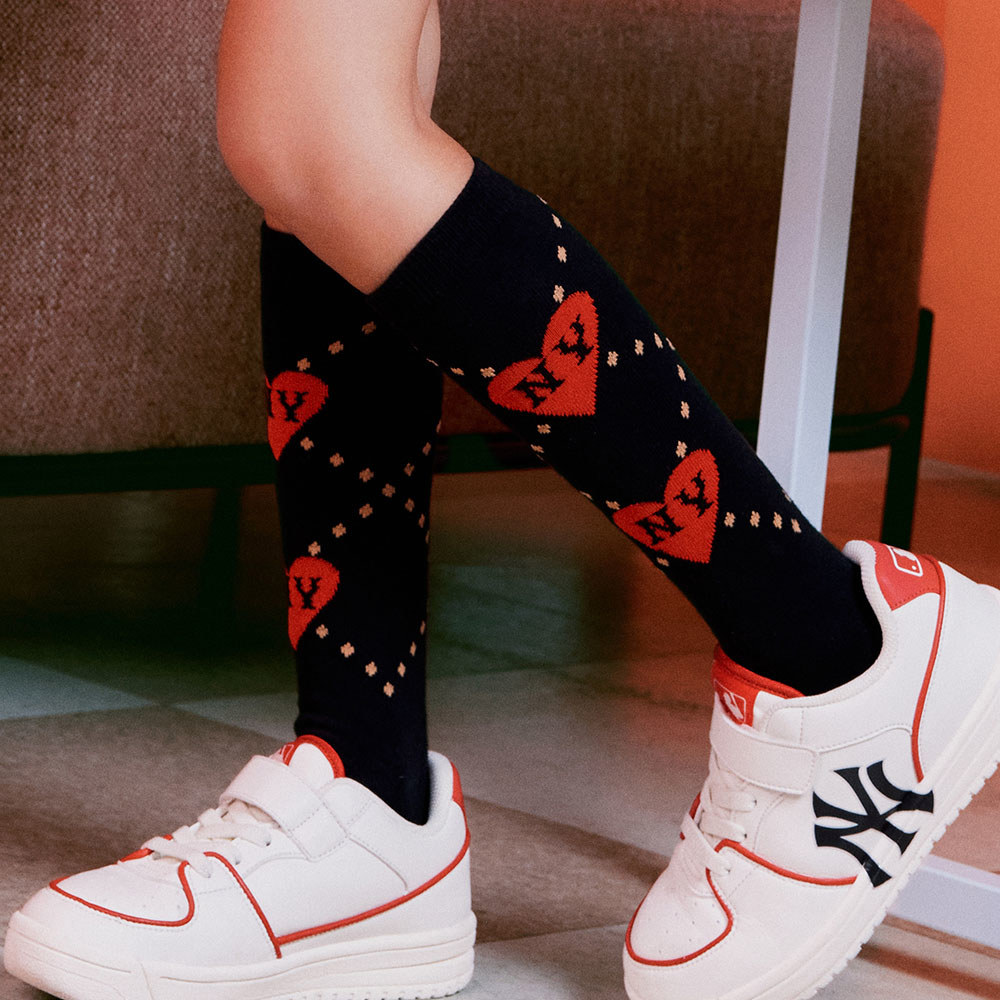MLB KIDS 長筒襪 童襪 Heart系列 紐約洋基隊 (7FSOH033N-50BKS)