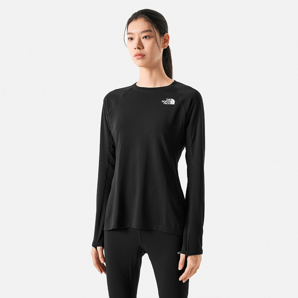 The North Face北面女款黑色吸濕排汗舒適休閒長袖T恤｜7WTQJK3