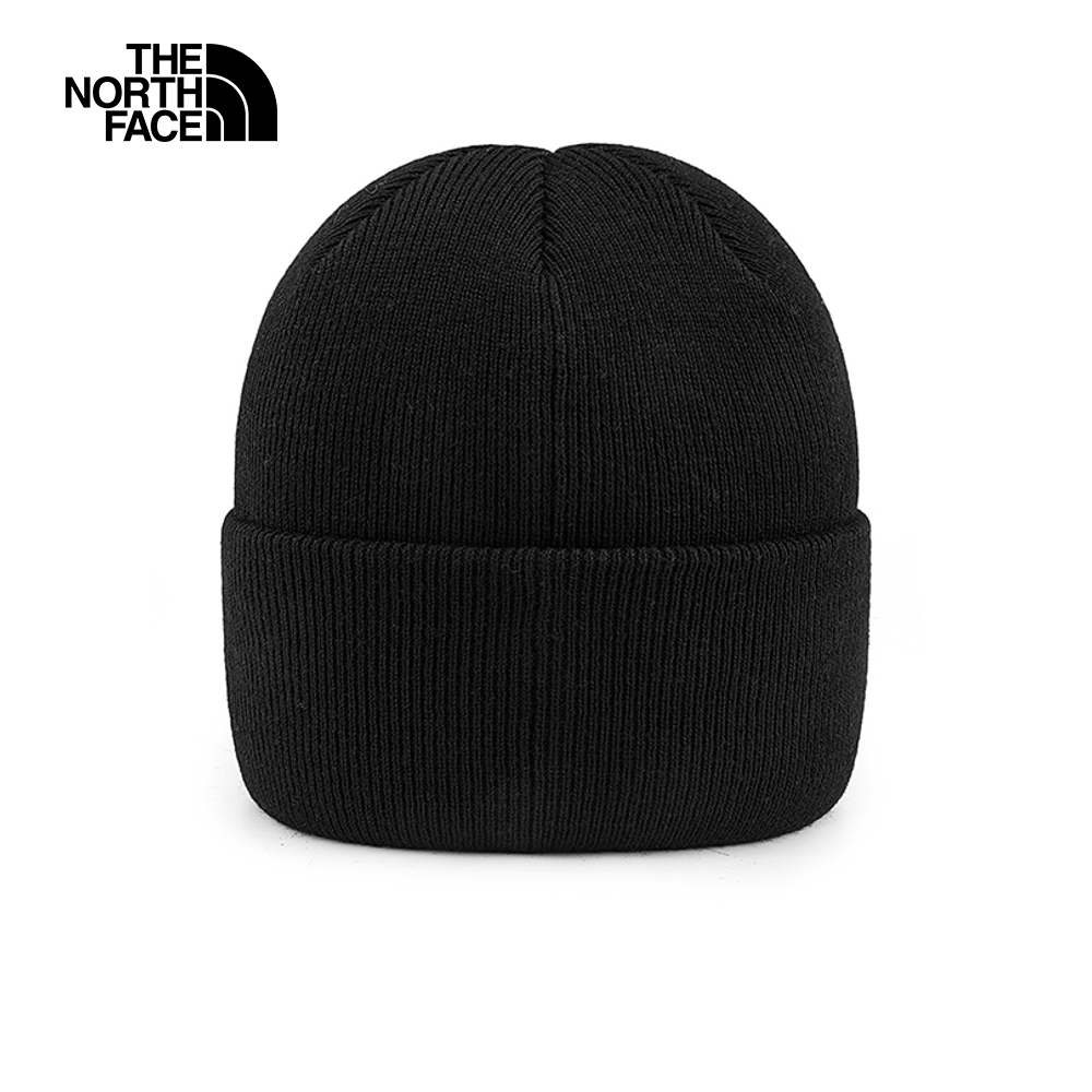 The North Face北面男女款黑色舒適保暖針織大尺寸LOGO壓花設計毛帽｜7WJHJK3
