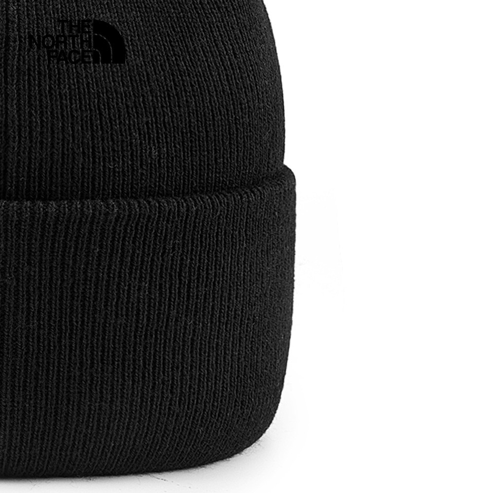 The North Face北面男女款黑色舒適保暖針織大尺寸LOGO壓花設計毛帽｜7WJHJK3