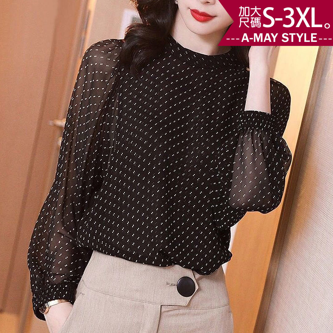 加大碼 上衣 日韓設計顯瘦圓領雪紡衫(S-3XL)【XBU885240】＊艾美時尚(現 預)
