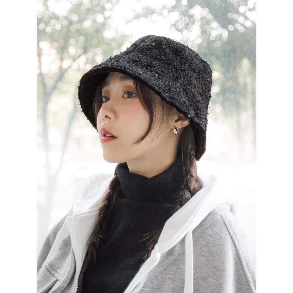 小香風毛呢提花格漁夫帽