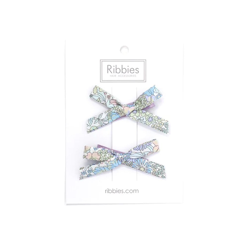 英國Ribbies 花布蝴蝶結2入組-瑪格安妮-薰衣草