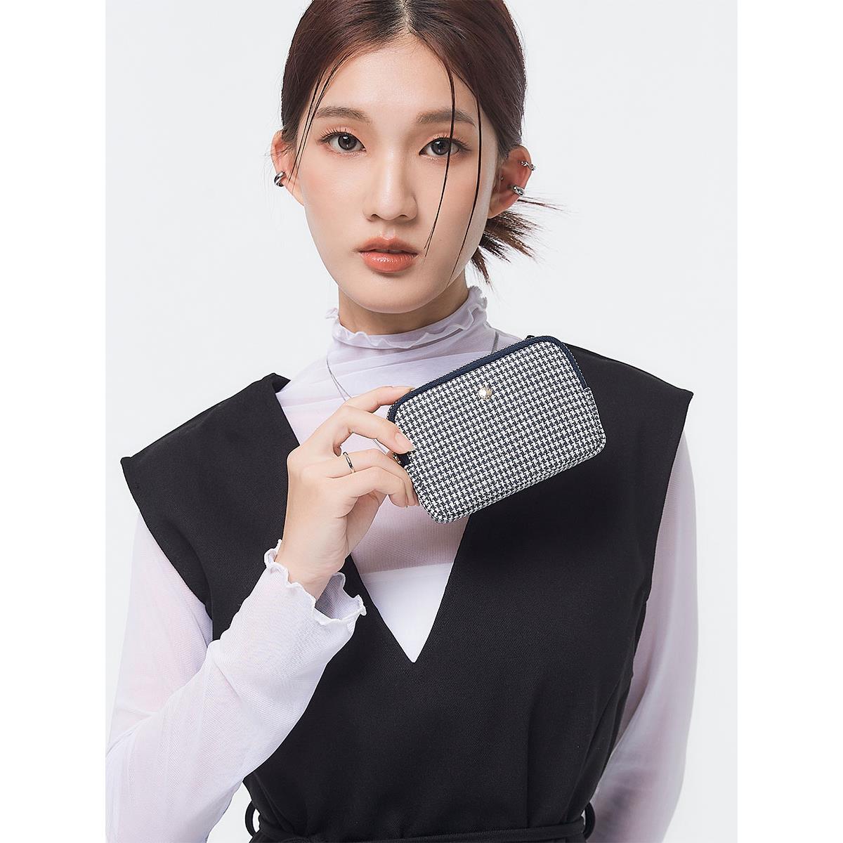 ■S'AIME■千鳥紋小耳Duo斜背方包千鳥格子スクエアバッグ/送料込 ☆S'AIME 千鳥紋斜背小方包 千鳥格子ショルダーバッグ/送料込 (S