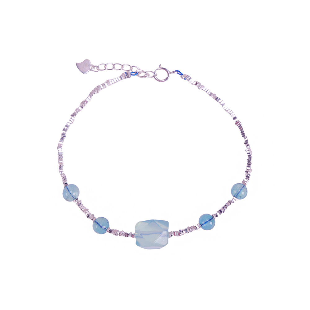 天然海水藍寶純銀手鍊