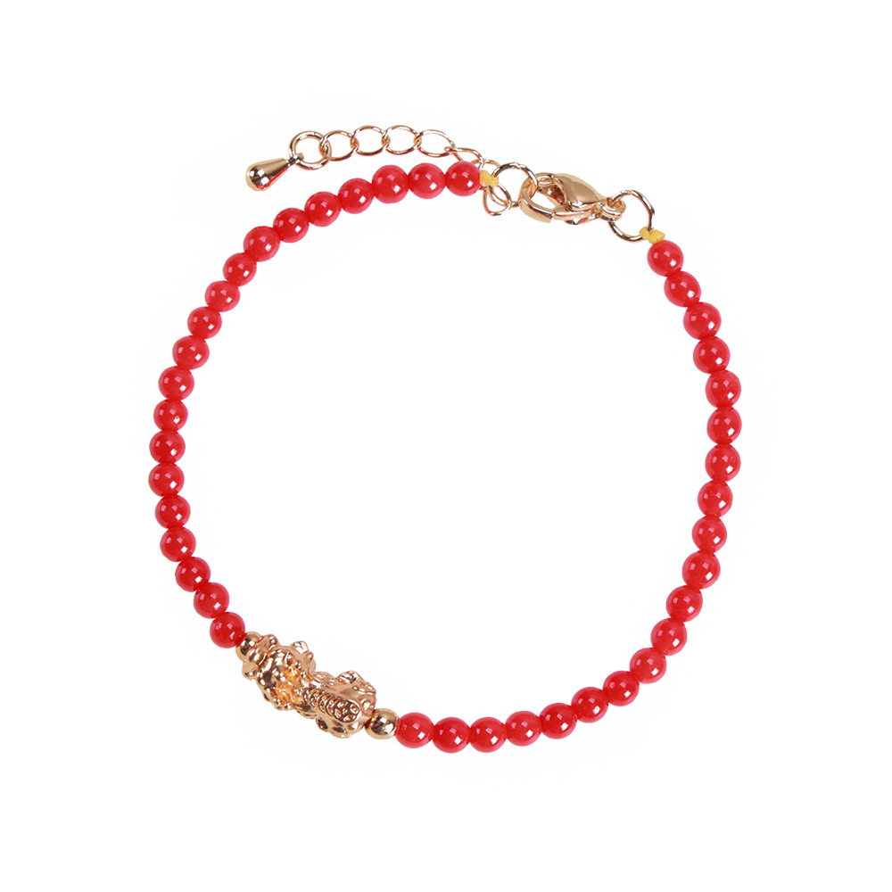 招財納福貔貅天然紅珊瑚手鍊 (招財/辟邪化災/保平安/如來佛)