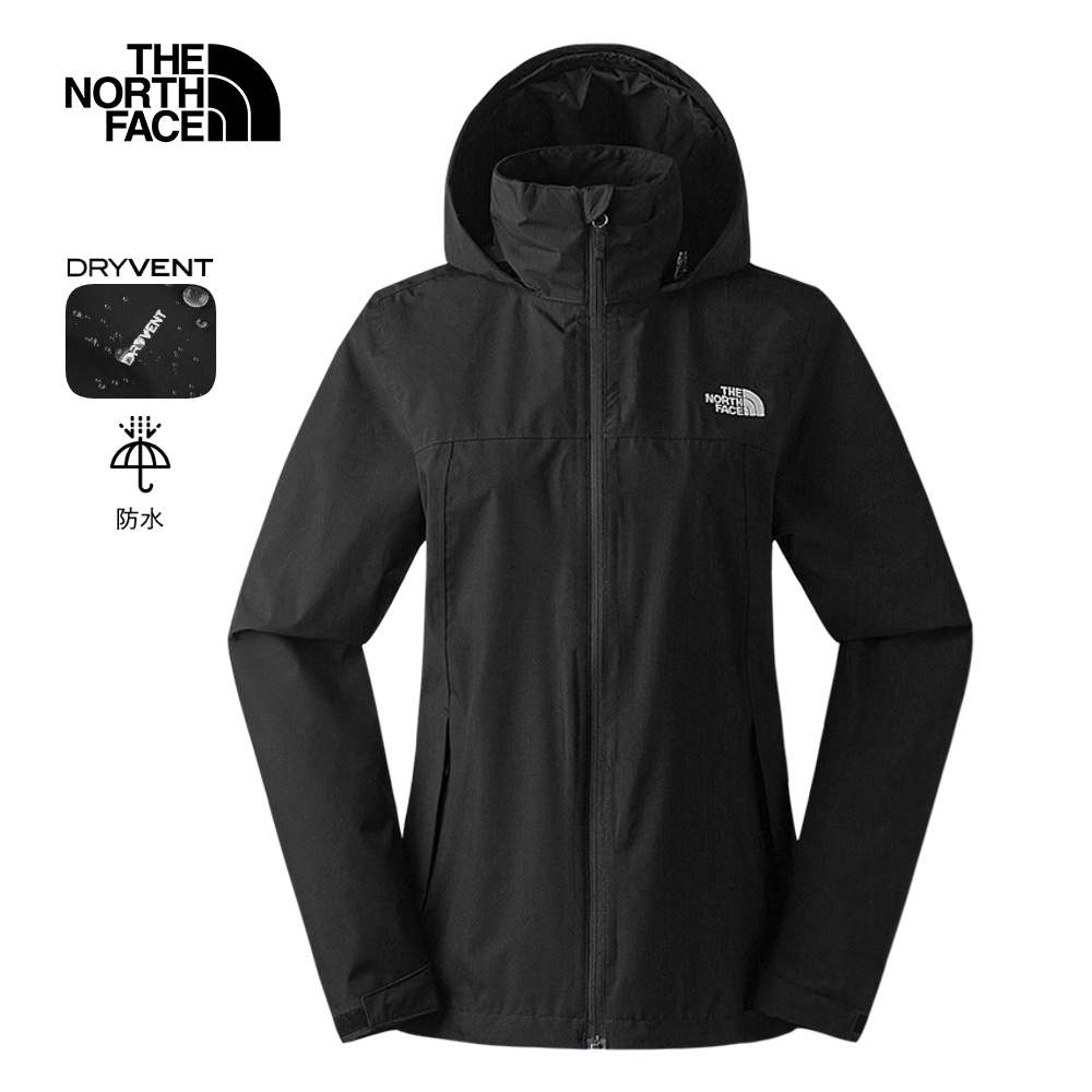 The North Face北面女款SANGRO黑色防水透氣可調節收納連帽衝鋒衣｜88FYJK3
