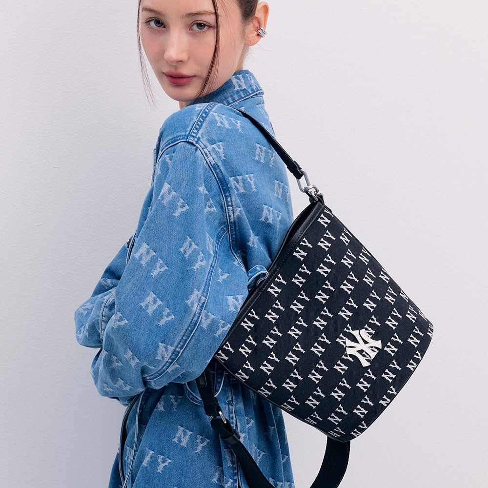 MLB 肩背 斜背 兩用 托特包 水桶包 Monogram系列 紐約洋基隊 (3ABML024N-50BKS)