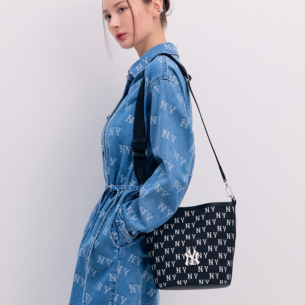 MLB 肩背 斜背 兩用 托特包 水桶包 Monogram系列 紐約洋基隊 (3ABML024N-50BKS)