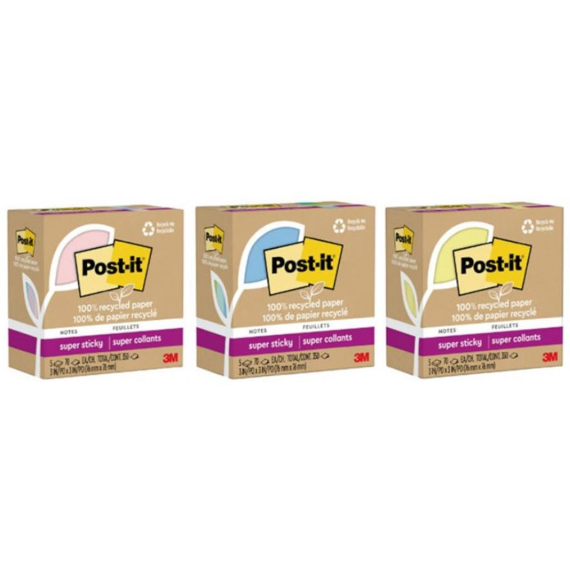 3M 環保利貼(654R-5SS)-粉色系/藍色系/黃色