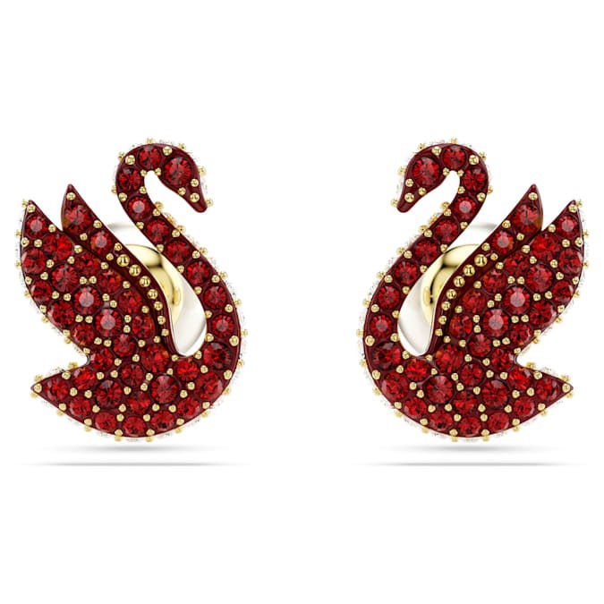 【Swarovski 施華洛世奇】Swarovski Iconic Swan 耳釘(天鵝 紅色 鍍金色色調)(5677597)