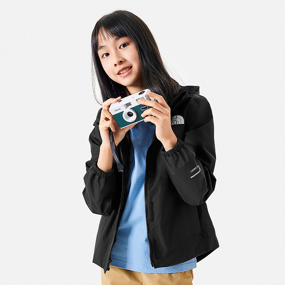 The North Face北面兒童ANTORA黑色防水透氣收腰連帽衝鋒衣｜8A49JK3