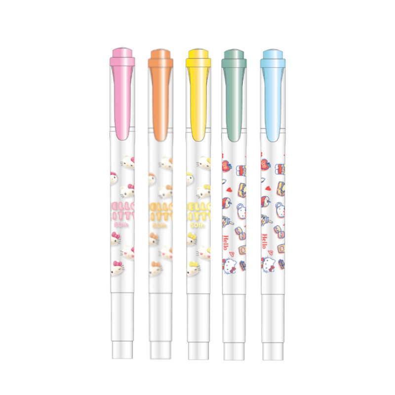 (限量)斑馬Zebra WKT7 MILDLINER HELLO KITTY 50周年 雙頭柔性螢光筆-藍/粉紅/橙/藍綠/檸檬黃