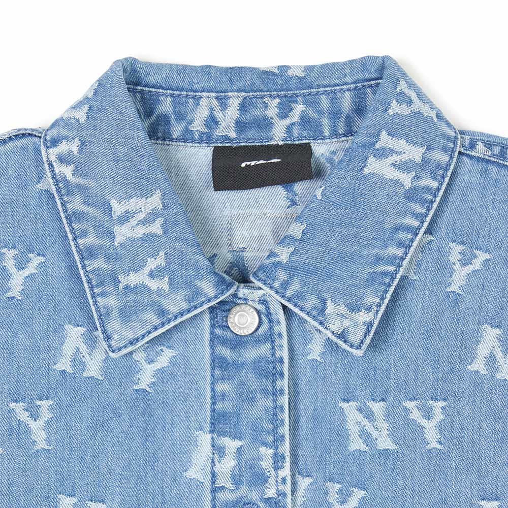 MLB  女版牛仔丹寧長版襯衫 連身裙 洋裝 Cube Monogram系列 紐約洋基隊 (3FDDM0141-50BLL)