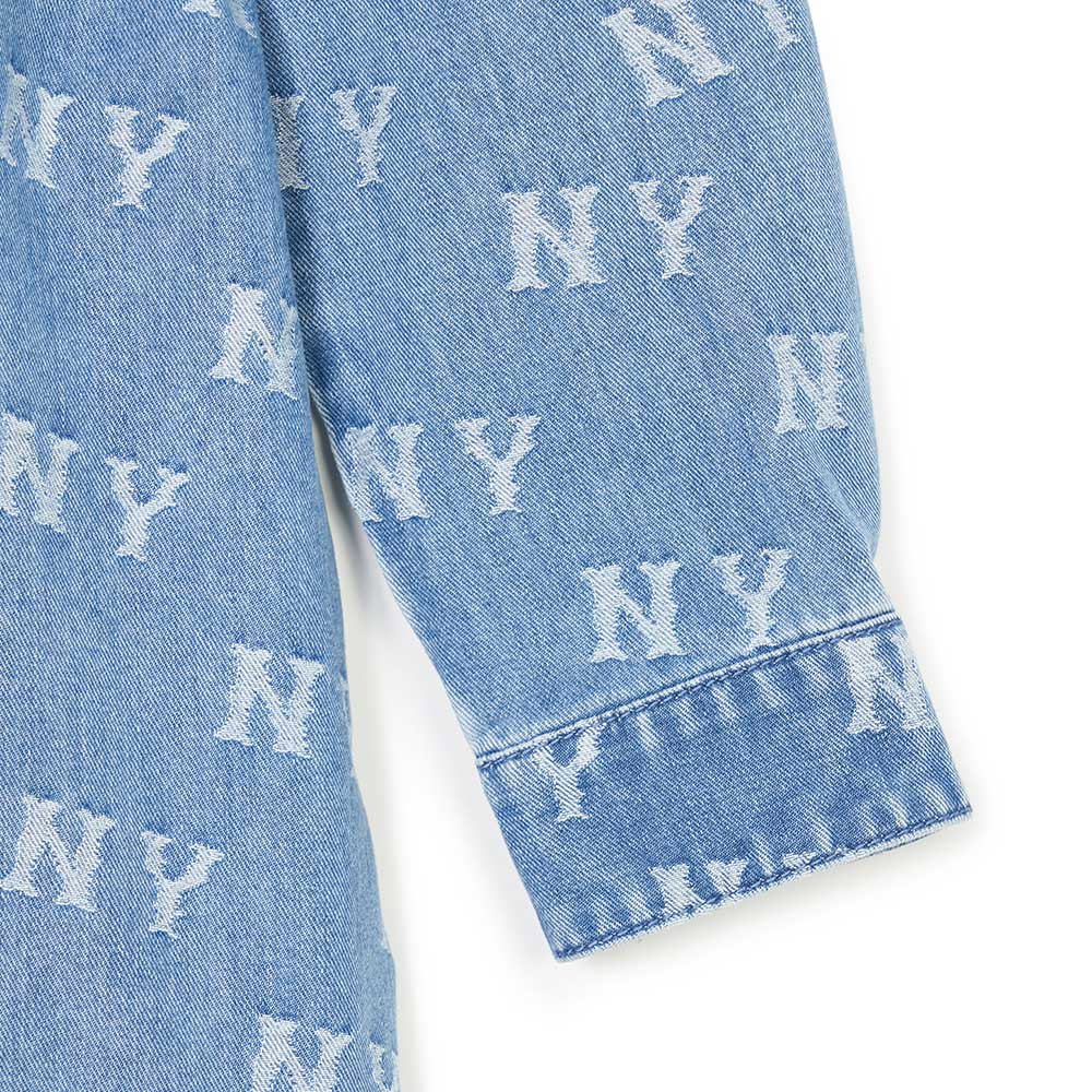 MLB  女版牛仔丹寧長版襯衫 連身裙 洋裝 Cube Monogram系列 紐約洋基隊 (3FDDM0141-50BLL)
