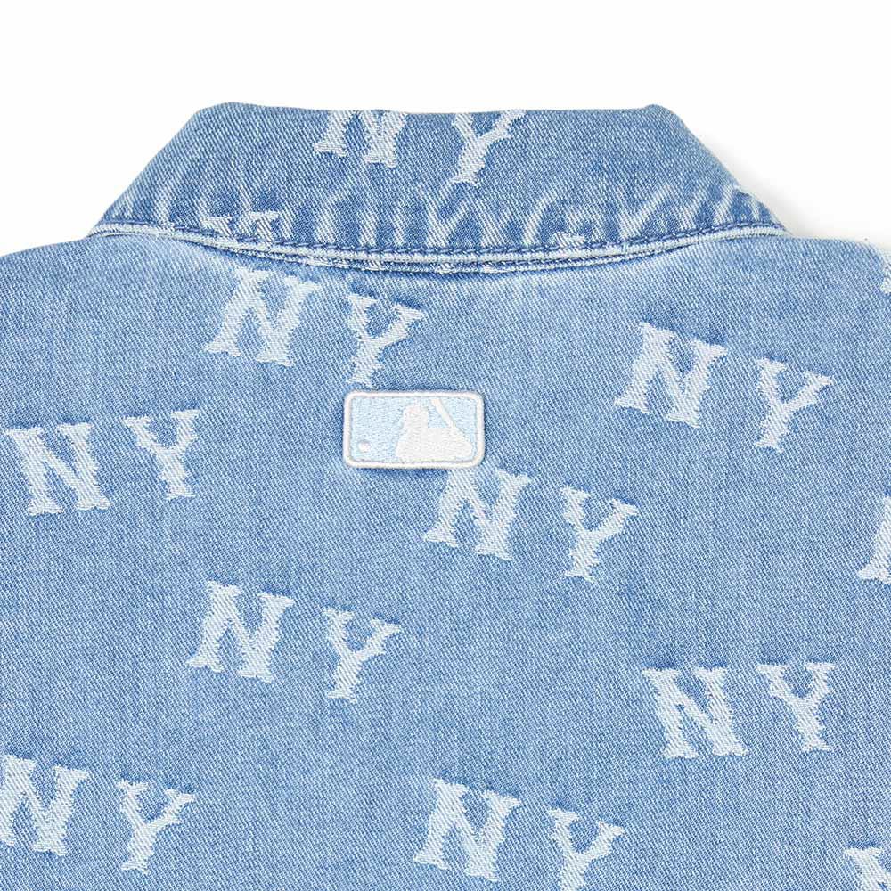 MLB  女版牛仔丹寧長版襯衫 連身裙 洋裝 Cube Monogram系列 紐約洋基隊 (3FDDM0141-50BLL)