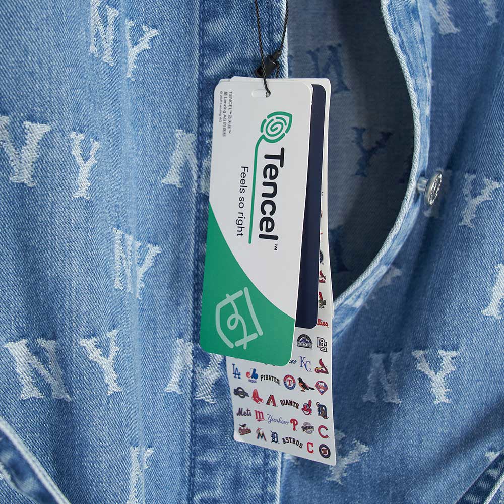 MLB  女版牛仔丹寧長版襯衫 連身裙 洋裝 Cube Monogram系列 紐約洋基隊 (3FDDM0141-50BLL)